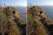 【影】驚險畫面曝光！特技騎士一個失誤 　突然墜下100公尺懸崖
