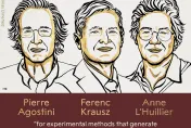 快訊/諾貝爾物理學獎公佈　3位物理學家研究阿秒光脈衝共獲殊榮