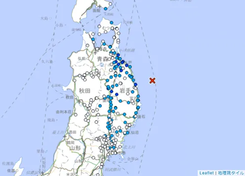 日本岩手縣近海深夜發生規模4.9地震 最大震度3級