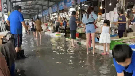 海葵颱風/王功漁港「水上魚市場」直擊！海水湧路面攤商為生計仍照常營業