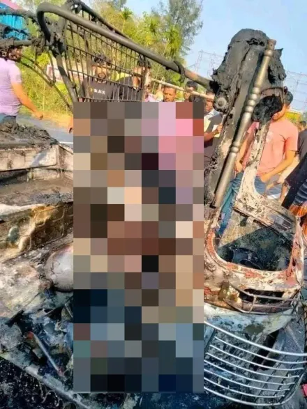 孟加拉驚傳爆炸！電動車擦撞砂石車自燃　駕駛卡坐位淪為焦屍