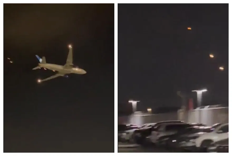 起飛1.5hr狂冒火光！聯航「空中側飛」碎片染橘墜地　驚險畫面全直擊