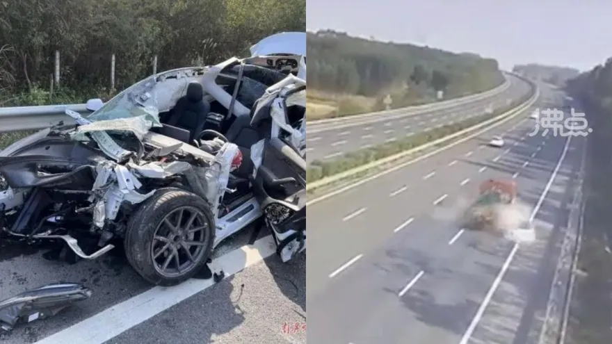 【影】特斯拉又初四！時速160公里追撞大貨車　車身近報廢…駕駛當場亡監控曝光