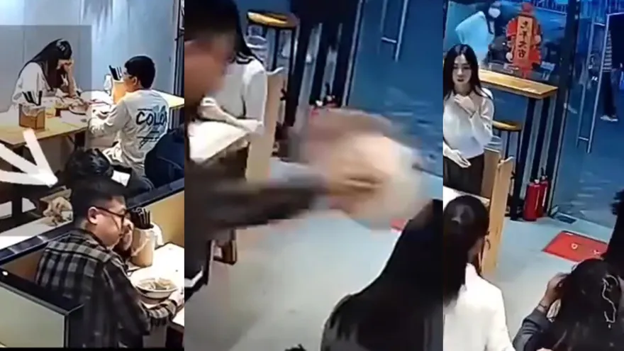 影/廣州男子麵湯照頭淋女食客後逃跑　網民：太可怕