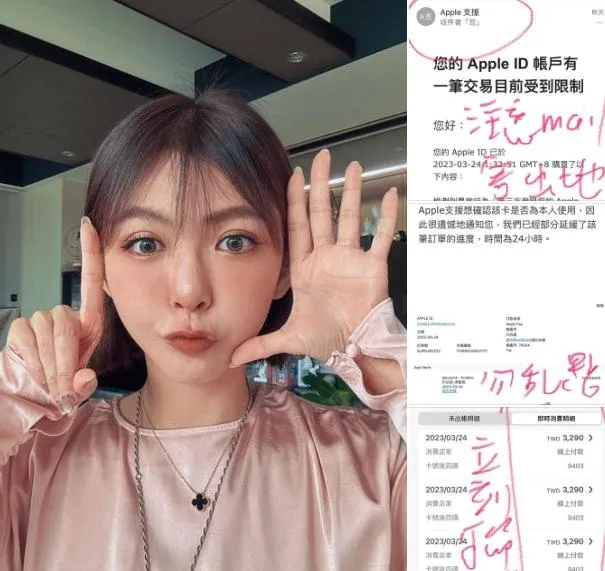 點開「Apple支援連結」秒遭盜刷2.6萬　女星崩潰：連帳號都廢了