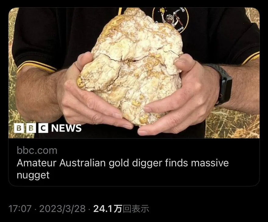 影/地裡挖出「大雞塊」？澳洲男淘到價值487萬大金塊樂歪：老婆一定很高興！