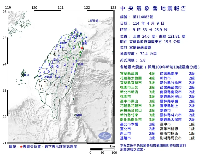 為獨立事件！規模5.8地震「全台有感」　氣象署：10:40說明