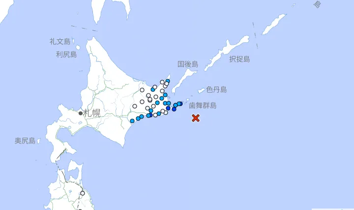 日本北海道外海爆「規模6地震」　深度10公里
