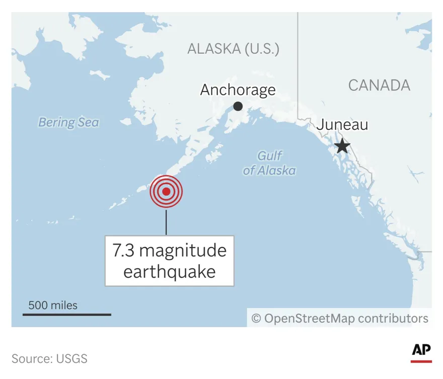 阿拉斯加外海規模7.3地震　海嘯警報已調降成預警