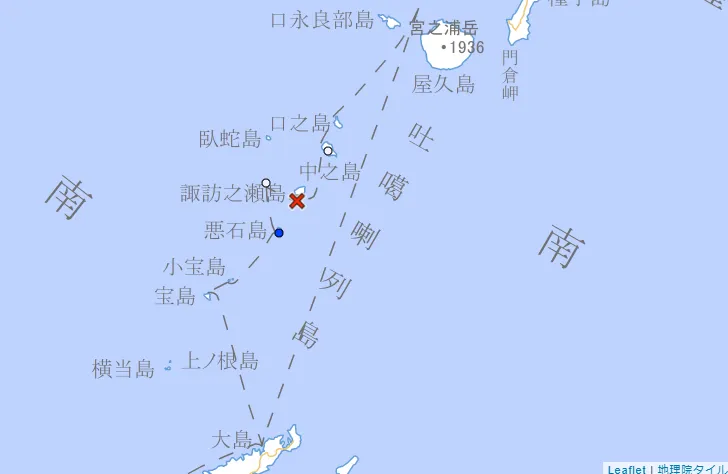 半小時6震！日本吐噶喇群島21:00發生規模4.7地震　最大震度5弱