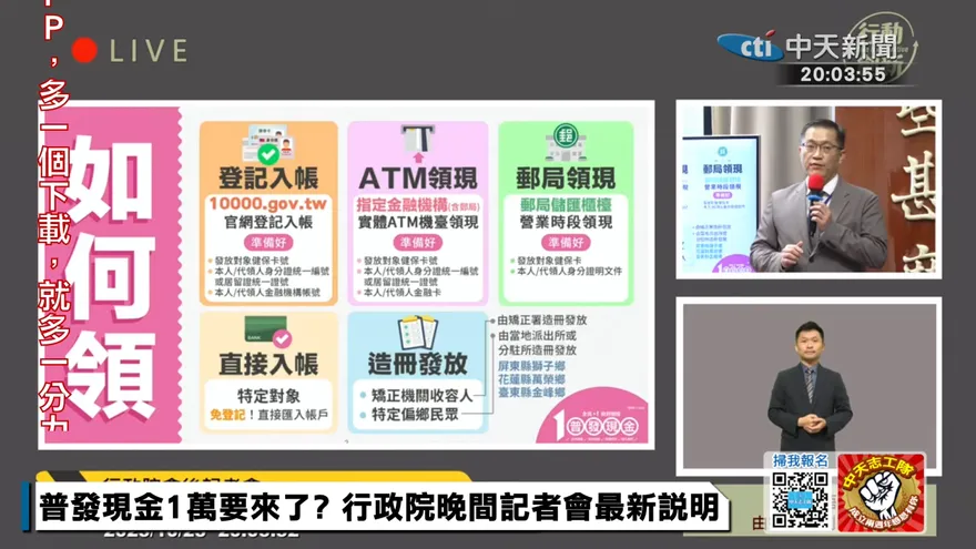 快訊/普發現金一萬政院公布5種領取方法！最快11月12日入帳