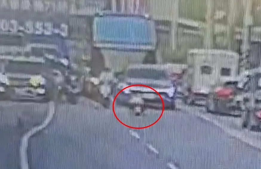 影/竹北驚見「滑板車路隊長」！　賓士、遊覽車全被男童擋