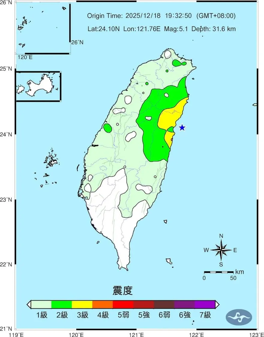 花蓮外海5.1強震！氣象署：未來3天恐有規模5餘震