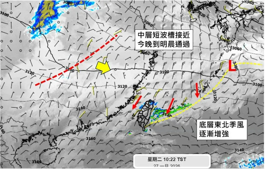 東北季風挾水氣來襲！0度線快閃通過將飄雪　明後最冷