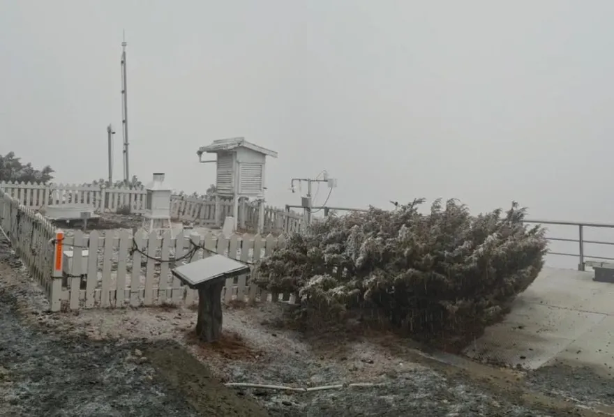 影/大陸冷氣團發威！玉山17:20開始下雪　雪花紛飛美景曝