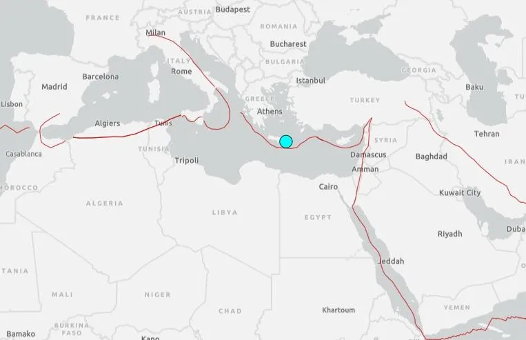 地中海發生規模5.8地震　震源深度僅13公里