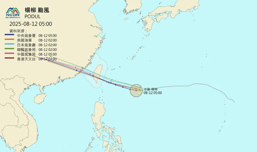 中颱楊柳各國路徑一致　暴風侵襲率「台東近100％」