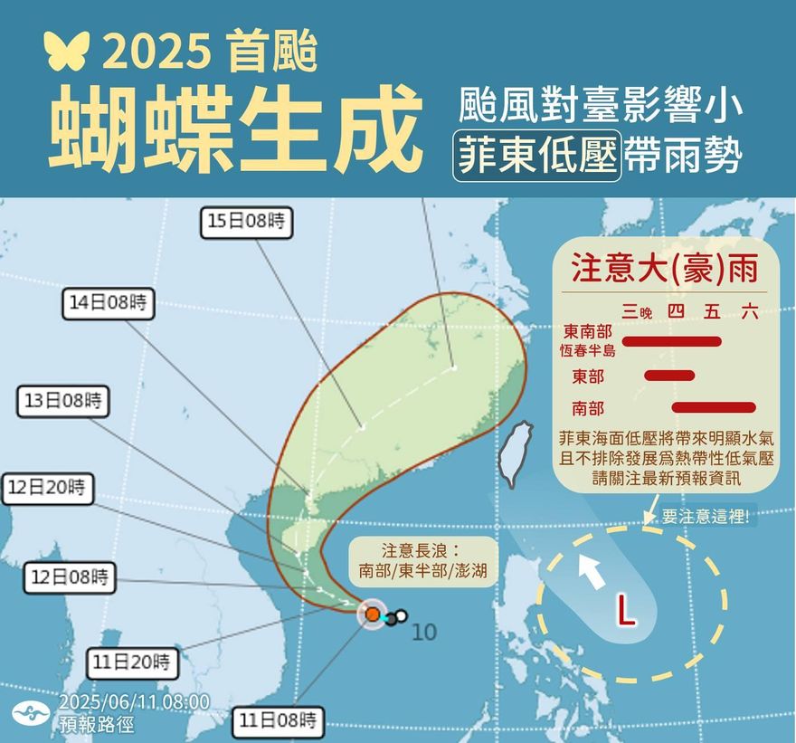 菲東低壓挾水氣北移　氣象署：不排除發展熱帶低壓可能性